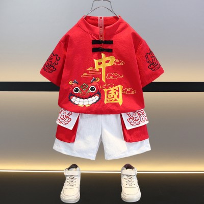 <!--男童汉服套装2024新款洋气夏装风儿童短袖衣服中小童时髦童装-->
