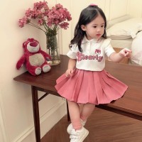 韩范女童装时髦夏装套装2024夏季新款洋气儿童休闲短袖百褶裙