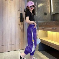 女童运动套装夏季2024红洋气中大童时髦炸街短袖儿童两件套