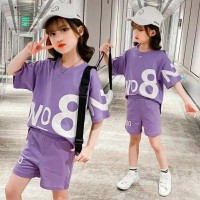 女童套装中大童2024夏季新款亲子洋气时尚简约字母数字两件套潮流