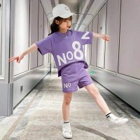 女童套装中大童2024夏季新款亲子洋气时尚简约字母数字两件套潮流