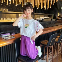 女童夏季套装2024新款韩版中大童时髦洋气小女孩休闲泡泡袖两件套