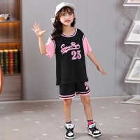 女童宽松运动篮球服新款夏季儿童女生两件套套装小众韩版短袖短裤