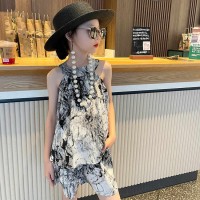 女童复古挂脖套装夏装两件套2024新款儿童网红洋气薄款夏季中大童
