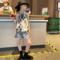 女童复古挂脖套装夏装两件套2024新款儿童网红洋气薄款夏季中大童