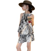 女童复古挂脖套装夏装两件套2024新款儿童网红洋气薄款夏季中大童