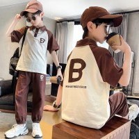 男童短袖T恤套装夏款2024新款大童洋气帅气夏季时髦男孩长裤夏装