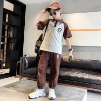 男童短袖T恤套装夏款2024新款大童洋气帅气夏季时髦男孩长裤夏装