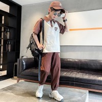 男童短袖T恤套装夏款2024新款大童洋气帅气夏季时髦男孩长裤夏装