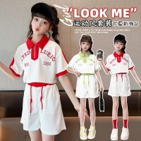 女童套装夏季薄款2024新款中大童洋气时髦休闲运动短袖短裤两件套