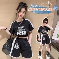女童夏季套装2024新款中大童时髦短袖夏装儿童洋气短裤运动两件套