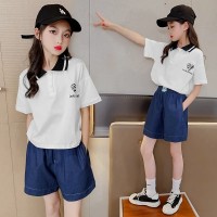 女童套装夏季2024新款洋气儿童休闲运动女大童Polo短袖两件套夏装
