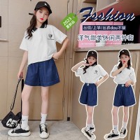 女童套装夏季2024新款洋气儿童休闲运动女大童Polo短袖两件套夏装
