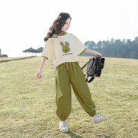 女童夏季套装2024新款夏装洋气时髦短袖夏款女大童休闲运动两件套