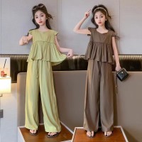 夏装女童初中生女装小飞袖韩系冰丝阔腿裤两件套夏季套装女显瘦潮