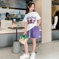 女童（含棉）夏装运动套装中大童时髦洋气女孩网红短袖短裤两件套