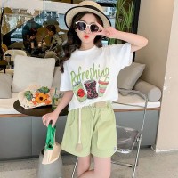 女童（含棉）夏装运动套装中大童时髦洋气女孩网红短袖短裤两件套