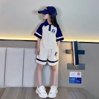 女童套装夏装2024新款洋气女孩短袖polo衫大童夏季短裤时髦两件套