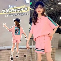 女童（含棉）套装2024新款中大童t恤POLO衫短裤裙网红时髦两件套