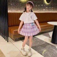 夏款短袖Polo衫女童星黛露套装中大儿童两件套学院风JKT恤百褶裙