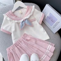 女童含棉学院风套裙夏季儿童J新款洋气女孩百褶裙两件套