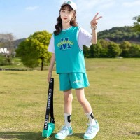 网红女童夏季套装2024洋气新款中大童儿童夏装女孩时髦运动两件套