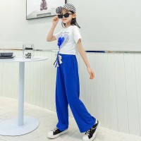 女童夏装阔腿裤套装2024新款儿童网红洋气夏季短袖大童运动两件套
