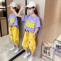 纯棉原版质量套装2024新款时尚儿童装短袖运动小女孩夏季两件套潮