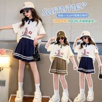 女童夏装儿童洋气网红夏季短袖百褶裙韩版两件套潮