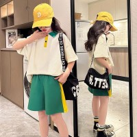 女童夏装2024新款中大童韩版Polo宽松短裤运动小女孩童装两件套