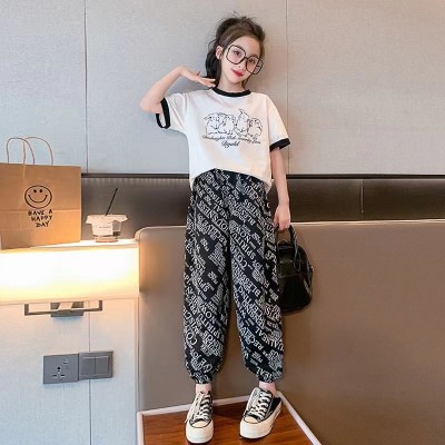 <!--（含棉）女童夏装短袖套装2024款洋气中大童装女孩夏季运动两件套-->
