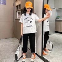 女童夏装洋气套装网红2024新款短袖t恤中大童学生女孩运动两件套