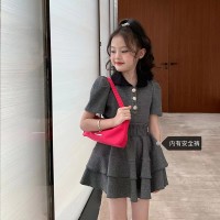 女童时髦套装洋气夏装2024新款儿童学院风POLO领上衣花苞裙两件套