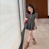女童时髦套装洋气夏装2024新款儿童学院风POLO领上衣花苞裙两件套