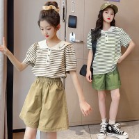 女童短裤套装2024新款中大童洋气女孩儿童夏装纯棉短袖休闲两件套