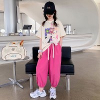 女童t桖夏装2024新款洋气时髦半袖上衣儿童套装夏季网红短袖衣服