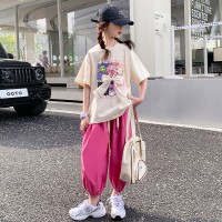 女童t桖夏装2024新款洋气时髦半袖上衣儿童套装夏季网红短袖衣服