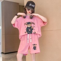含棉鱼鳞女童短裤套装夏季2024新款儿童夏装女孩大童夏款两件套