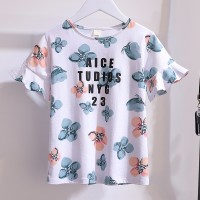 女童网红套装夏装2024年时髦洋气女大童短袖荷花边牛仔短裤两件套