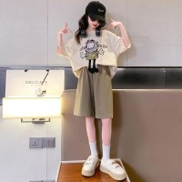 女童夏装韩版套装2024洋气女孩卡通T短袖短裤夏季t恤时髦两件套潮