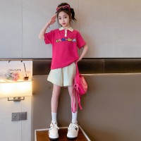 女大童夏季套装2024新款短袖短裤女童夏天薄款透气儿童休闲两件套