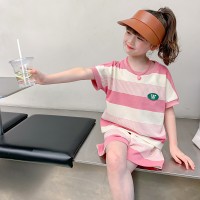 条纹对齐】女童夏装套装韩版洋气儿童夏季女孩网红时髦童装两件套