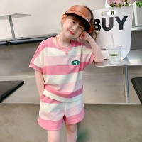 条纹对齐】女童夏装套装韩版洋气儿童夏季女孩网红时髦童装两件套