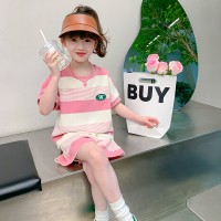 条纹对齐】女童夏装套装韩版洋气儿童夏季女孩网红时髦童装两件套