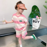 条纹对齐】女童夏装套装韩版洋气儿童夏季女孩网红时髦童装两件套