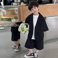 男童夏季西装两件套新品宽松休闲男孩韩版儿童短袖短裤透气两件套