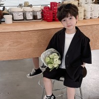 男童夏季西装两件套新品宽松休闲男孩韩版儿童短袖短裤透气两件套