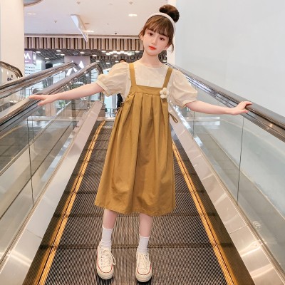 <!--纯棉连衣裙女童夏装时髦背带裙新款洋气女孩儿童夏季套装裙子大童-->