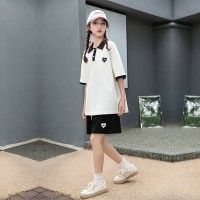女童套装夏季2024新款polo领运动服女大童休闲时髦夏装短裤两件套
