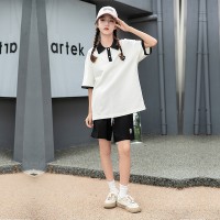 女童套装夏季2024新款polo领运动服女大童休闲时髦夏装短裤两件套